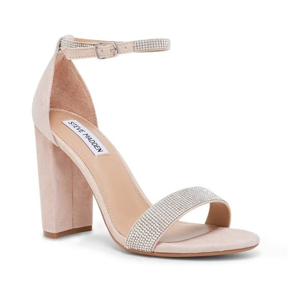 Steve Madden Kalina Embellished Rhinestone ankle strap heels sandal bling tan 8 - Picture 1 of 11